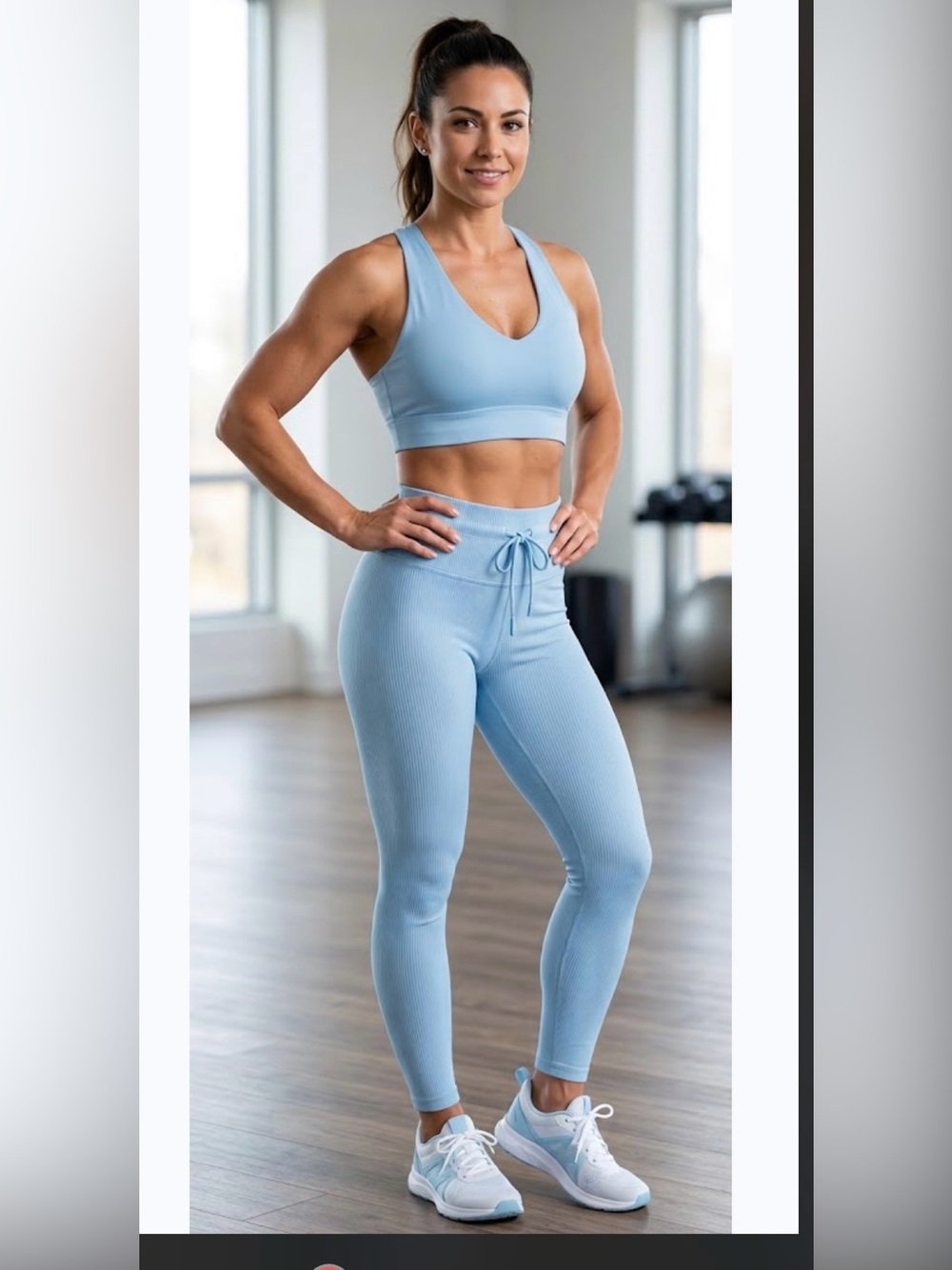 Fabletics Sky Blue Ribbed High-Waist Drawstring Leggings size M bra size L set